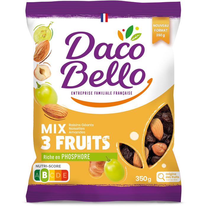 DACO BELLO Mix 3 Fruits – Mélanges raisins, noisettes et amandes 350 g
