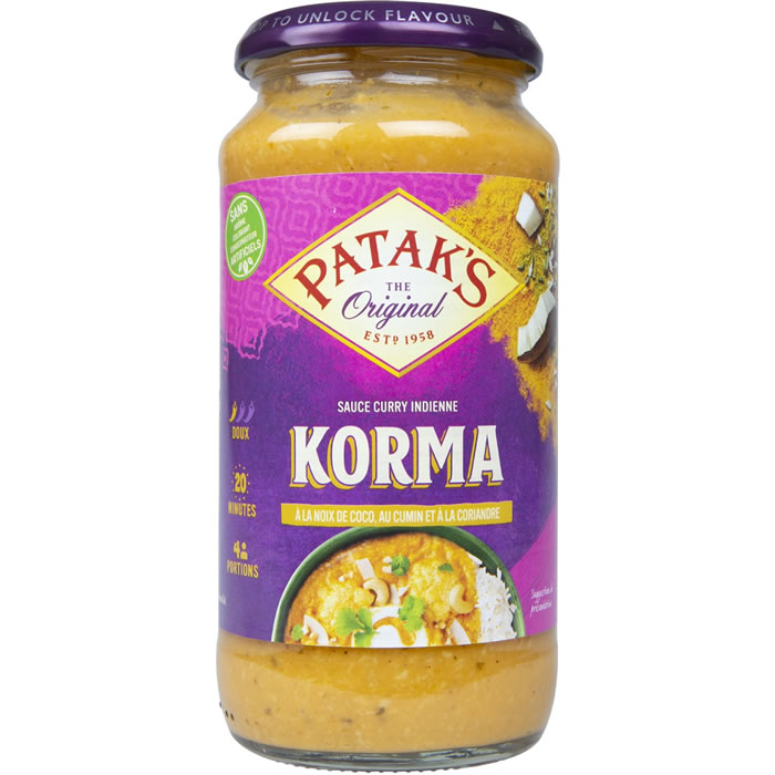 PATAK’S – Sauce korma à la noix de coco, cumin et coriandre – 450g