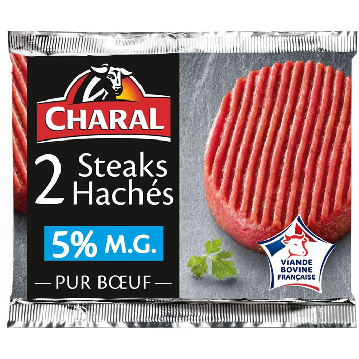 CHARAL – Steaks hachés pur boeuf 5% M.G 2 x 130 g