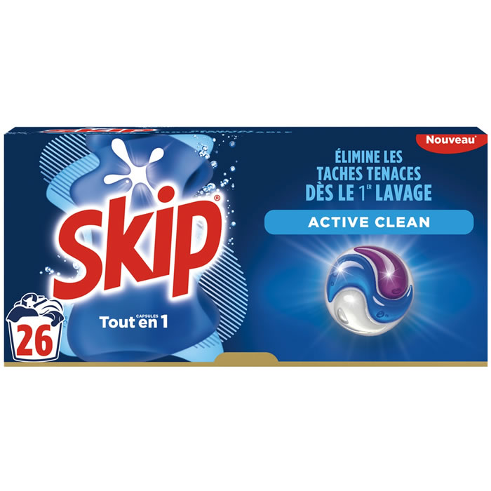 SKIP Active Clean Lessive capsules 3 en 1 26 capsules