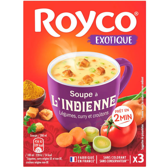 ROYCO Exotique – Soupe indienne instantanée aux légumes, curry et croûtons 76.5 g