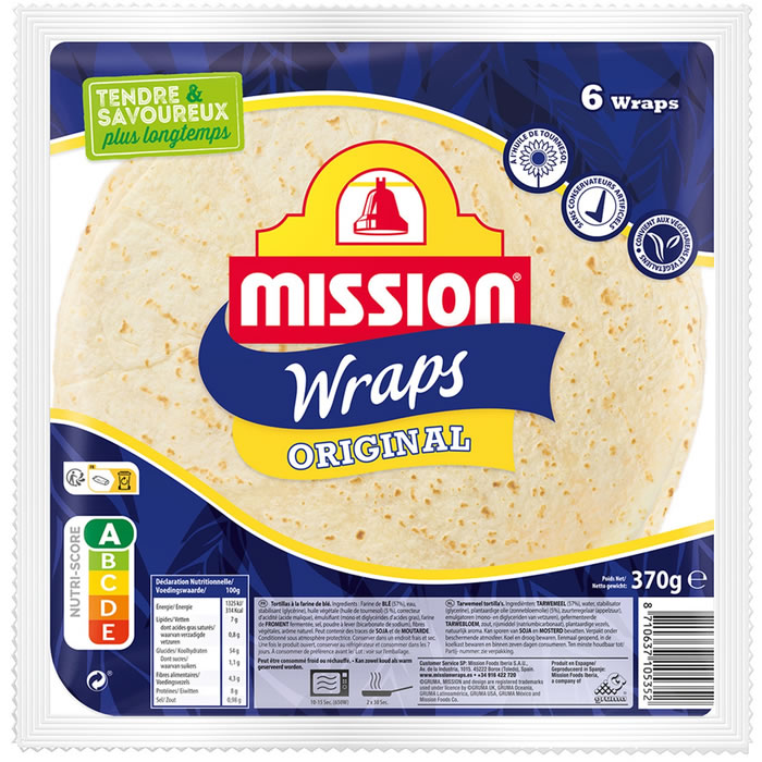 MISSION – Wraps de blé nature 6 pièces (370 g)