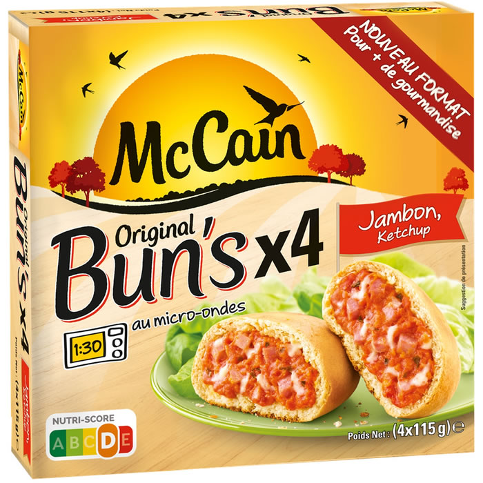 MC CAIN – Bun’s au jambon et ketchup micro-ondes 4x115g