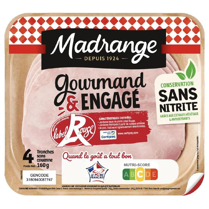 MADRANGE – Jambon sans nitrite label rouge (160 g)