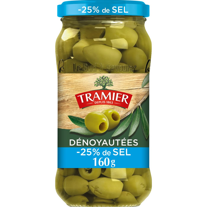 TRAMIER – Olives dénoyautées -25% de sel 160g