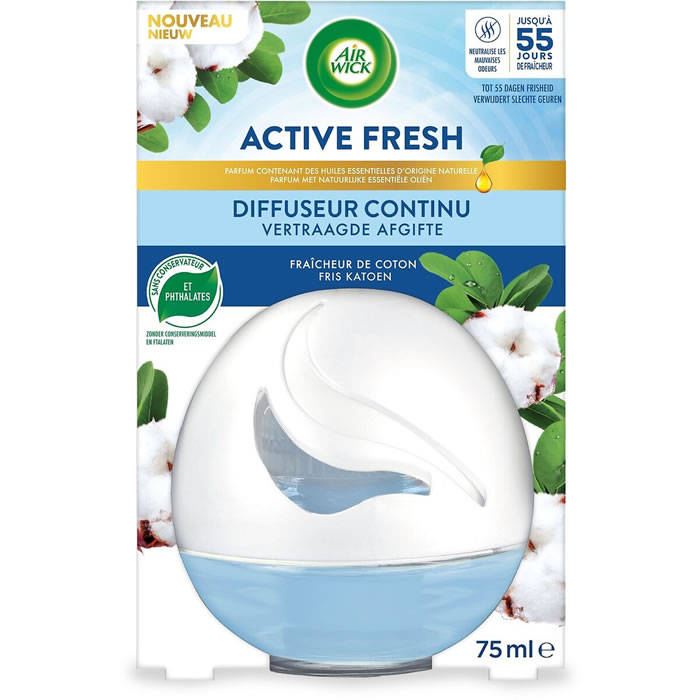 AIR WICK Active Fresh Diffuseur continu désodorisant fraîcheur de coton