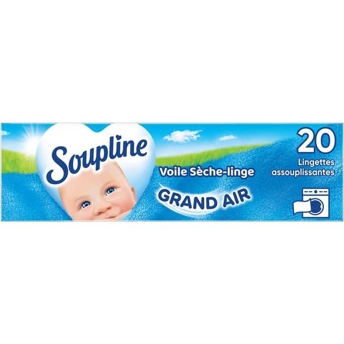 SOUPLINE – Lingettes assouplissantes grand air pour sèche-linge 20 lingettes