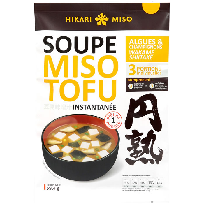 HIKARI MISO – Soupe miso instantanée au tofu, algues et champignons 59,4 g