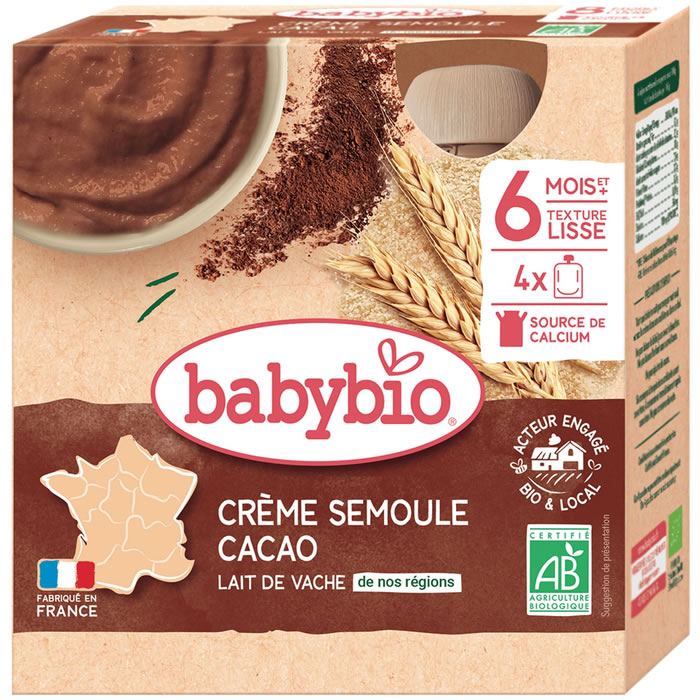 BABYBIO – Crème semoule au cacao 4 x 85 g