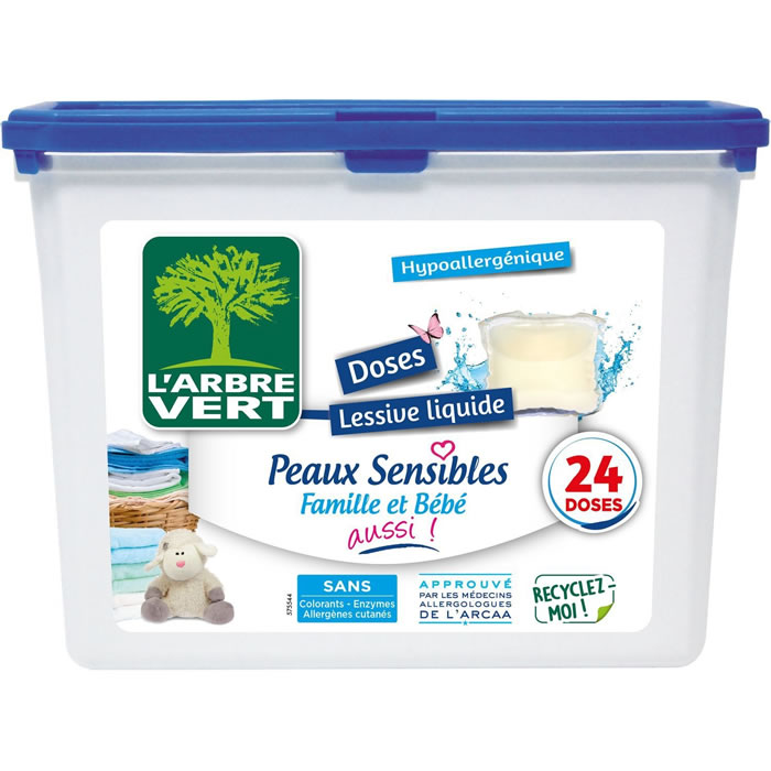 L’ARBRE VERT Lessive capsules pour peaux sensibles Petit Format 24 lavages