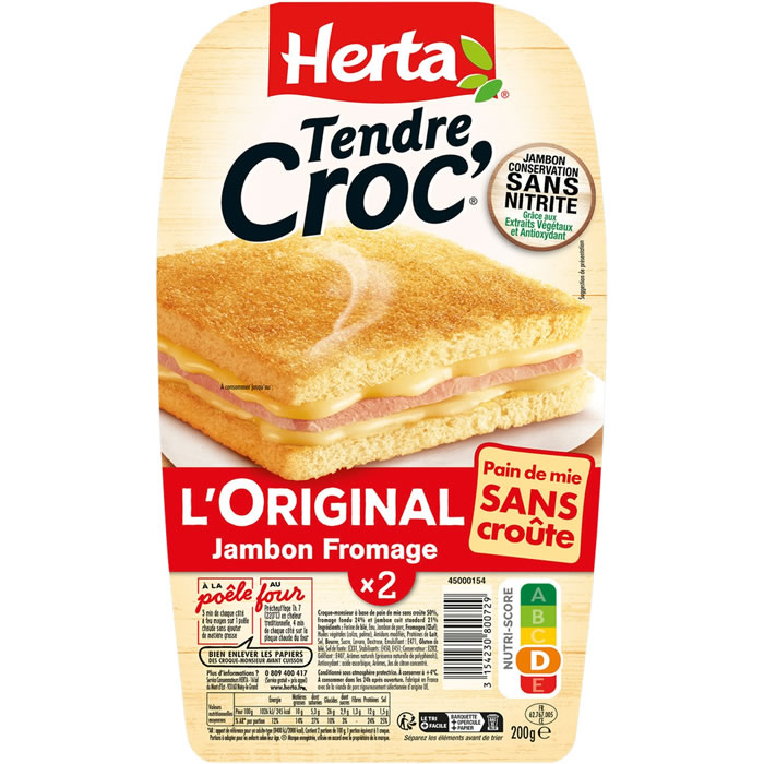 HERTA Tendre Croc’ – Croque-monsieur au jambon et fromage sans croûte 200g