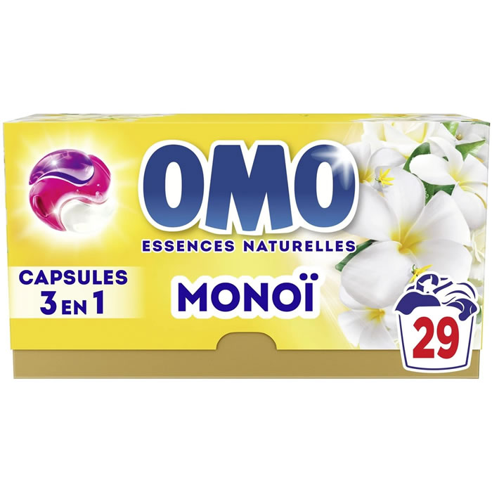 OMO Lessive capsules 3 en 1 fleur de monoï Petit Format 29 lavages