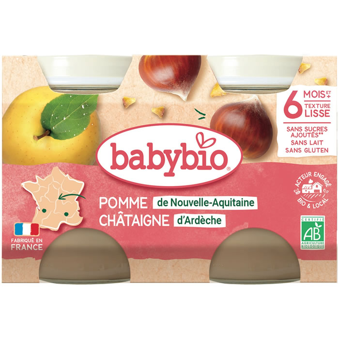 BABYBIO – Pomme et châtaigne d’Ardèche dès 6 mois bio – 2 x 130 g