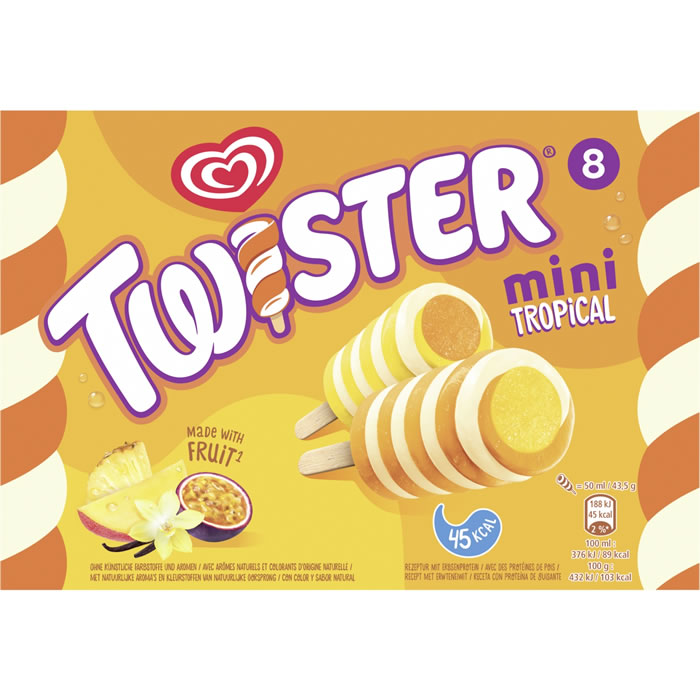MIKO Twister – Bâtonnets glacés aromatisés aux fruits tropicaux 8×43,5g