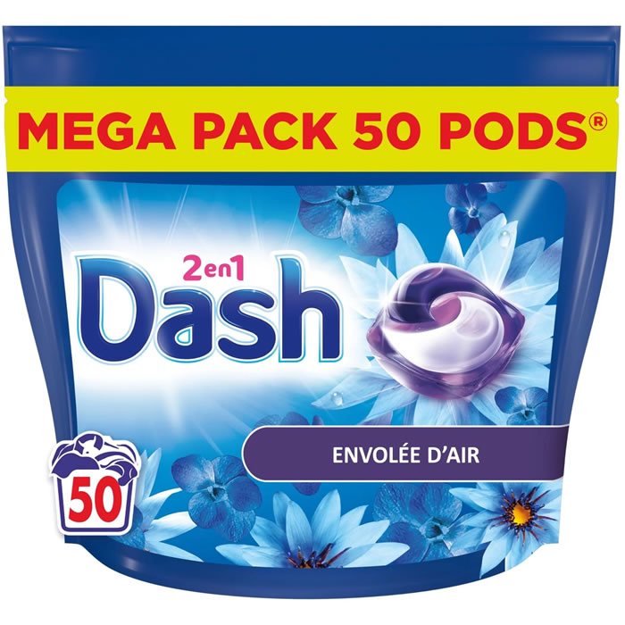 DASH Lessive capsules 2 en 1 envolées d’air Grand Format 50 lavages