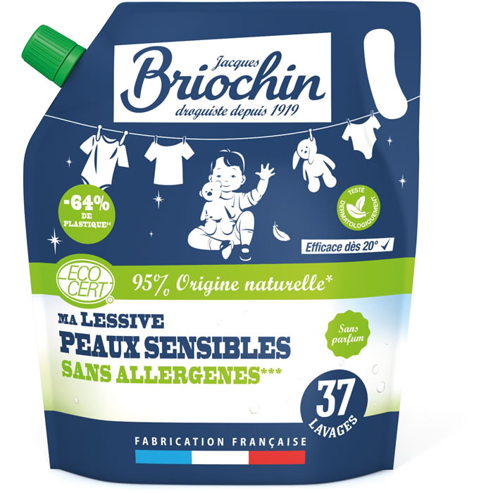 JACQUES BRIOCHIN Recharge lessive liquide pour peaux sensibles Moyen Format 37 lavages