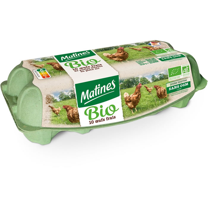 MATINES – Oeufs de poules élevées en plein air bio – 10 oeufs