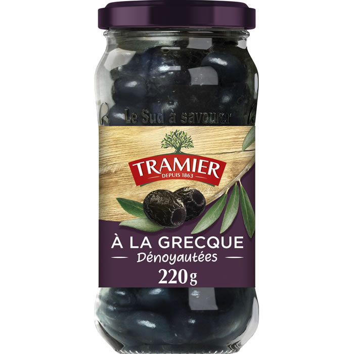 TRAMIER – Olives noires à la grecque dénoyautées – 220 g