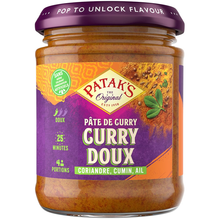 PATAK’S – Pâte de curry doux à l’ail, cumin et coriandre 165 g