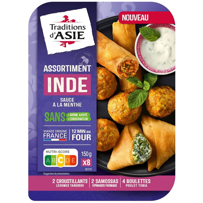 TRADITIONS D’ASIE Inde – Assortiment de samossas, croustillant de légumes et boulette 150g