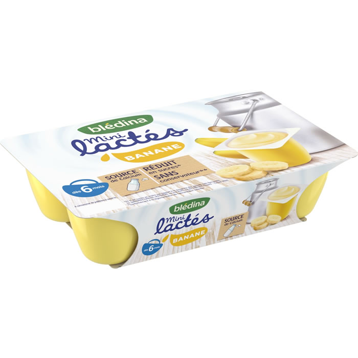 BLEDINA Les Mini Lactés – Dessert à la banane 6 x 55 g